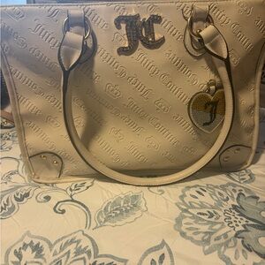 Juicy Couture Cream Embossed Logo Tote with Charm